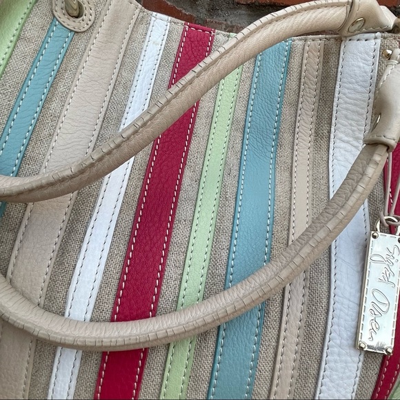Sigrid Olsen 🌺 Striped Canvas and Leather Tote Bag w/matching wallet - Picture 13 of 13